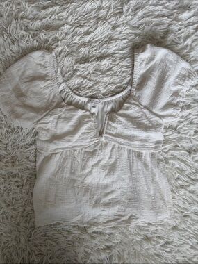 Kirious Cotton Gauze Puff Short Sleeve Peplum White Top, XS
